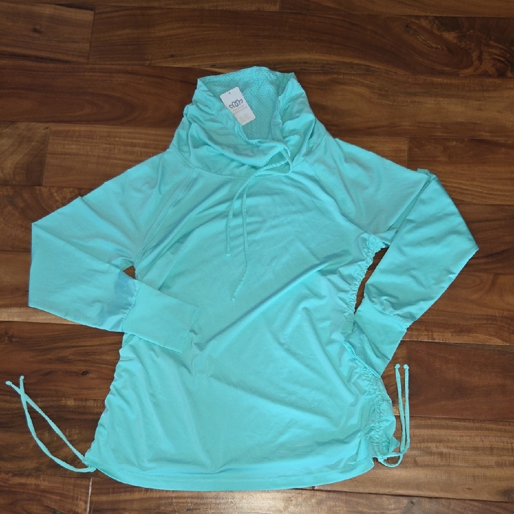 Aqua Long Sleeve Cowl Neck Top
